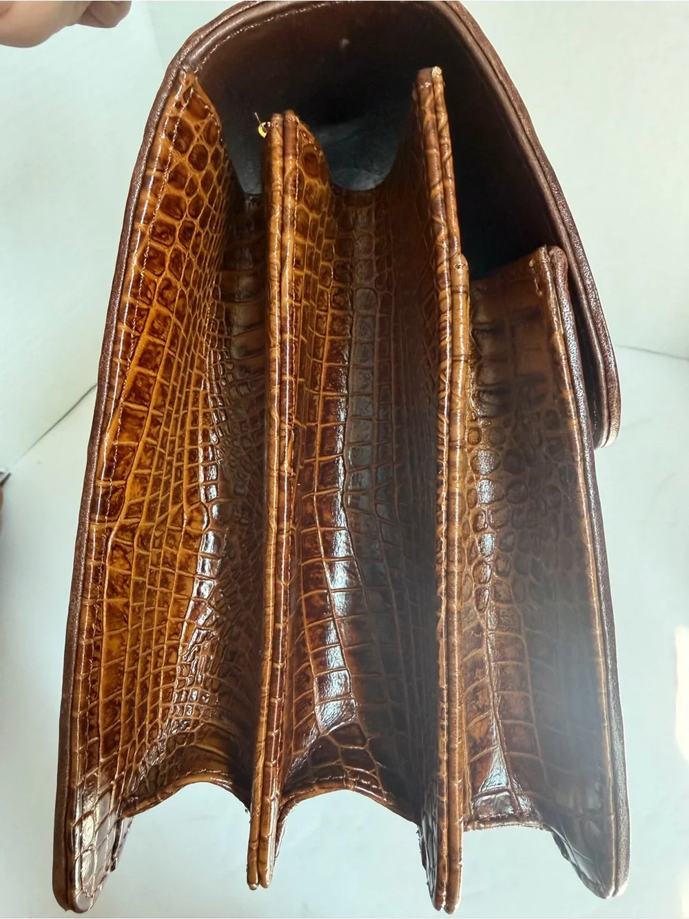 Haesed Crocodile Brown Two-Tone Top Handle